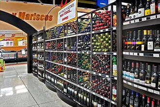 Wine rack in supermarket near Liberia