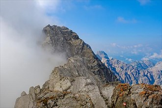 Watzmann middle peak with clouds seen from Hocheck