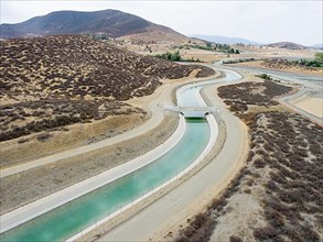 Aerial view of water flowing through aqueduct