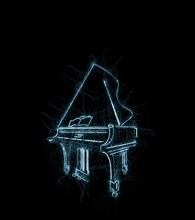 Grand piano grunge sketch over black