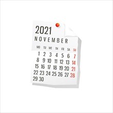 2021 Calendar on white paper