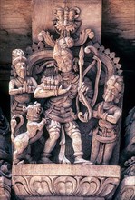 Hunter 17 th century 350 years old wooden carvings in Meenakashi Sundareswarer temple's chariot at Madurai