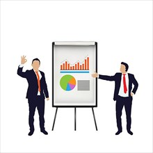 Business men in suits presenting growth on a flip chart