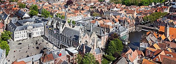 Panorama of aerial view of Bruges