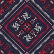Decorative repeating pattern inspired by traditional Russian embroidery