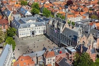 Aerial view of the Burg square with the City Hall. Bruges