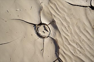 Artistic cracks in clay mud dried within dry river bed patterns