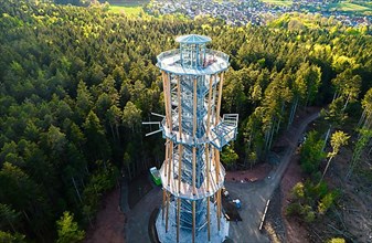 Observation tower Himmelsglueck in the forest at sunset