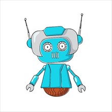 Cute little bot freehand drawing vector over white