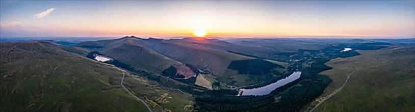 Sunrise over Pen y Fan and Cribyn from a drone