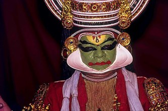 Noble or green character in Kathakali at Kerala Kalamandalam