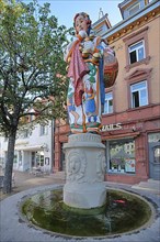 Hanselbrunnen with figure for the Alemannic Fasnet Carnival in Donaueschingen