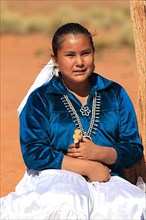 Navajo Indian woman with ducklings