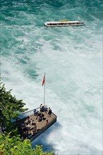 Tour boat and viewing platform at the Rhine Falls