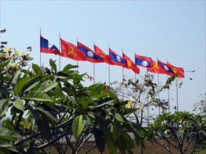 Flags on Mekong waterfront