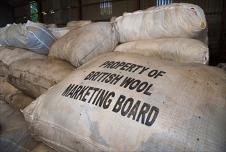 Wool bags ready for transport to British Wool Marketing Board Bradford Centre