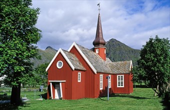 The red wooden church of Flakstad