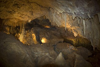 Stalactites and stalagmites in the karst cave