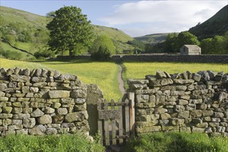 Wooden gate in dry stone wall