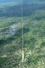 Aerial view of the wildlife fence at the edge of the reserve