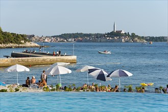 Swimming pool and town of Rovinj