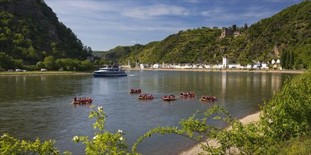 The Rhine at Loreley Harbour with a view of Katz Castle