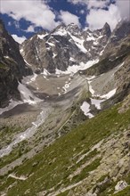 View of alpine glacier and valley