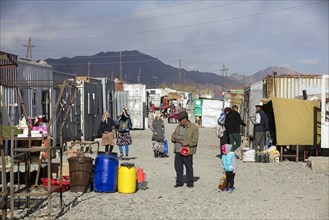 Murghab bazaar with stalls in containers in Murghob district of the Gorno-Badakhshan Autonomous Region