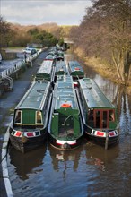 Narrow boats moored to the canal