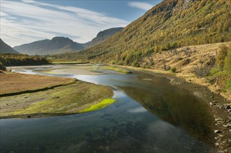 View of river tributary entering fjord