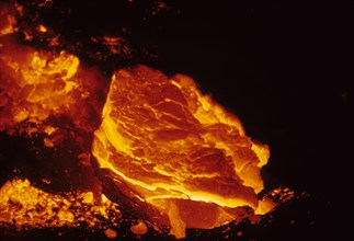 Close-up of red glowing lava