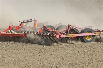 Close-up of a cultivator from Vaderstad growing field bed seed