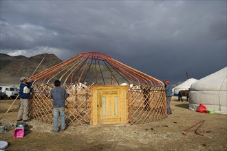 Kazakh nomads set up ger camps