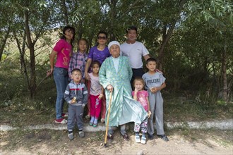 Kazakh family with children and an elderly woman