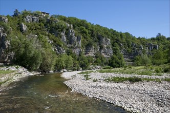 View of the river and the limestone cliffs of the gorge