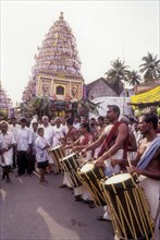 Musicians in Radhotsavam or temple chariot festival in Kalpathy near Palakkad