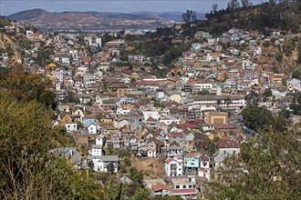 Aerial view over the nineteenth century houses in the historic Haute Ville in Antananarivo