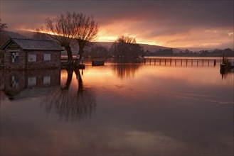 View of the lake at sunrise at high water level