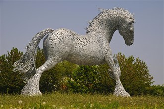 Metal Sculpture of a Gypsy Cob Horse on a Carousel