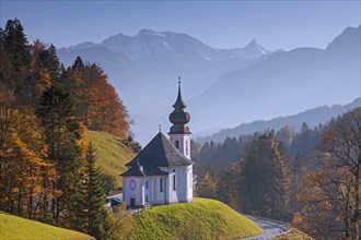 Maria Gern pilgrimage church in autumn near Berchtesgaden and the Watzmann