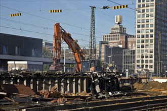 Construction site at Dortmund Central Station with the Dortmunder U and the Harenberg City Center