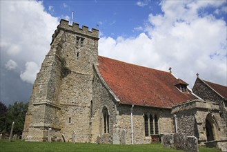 Medieval church with tower and buttresses