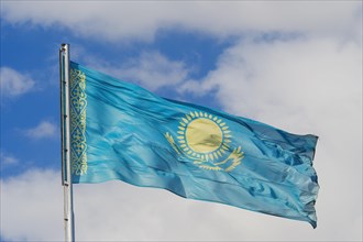 Kazakhstan National Flag in the Wind