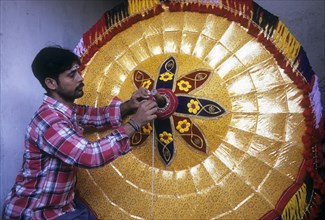 Making temple umbrella at Chintadripet in Chennai