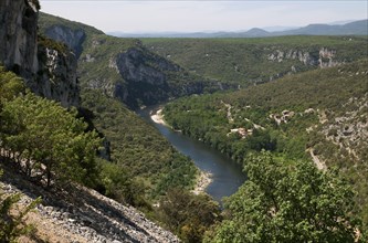 View of river and limestone cliffs of the gorge