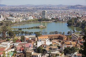 Aerial view over Lake Anosy with Monument aux Morts
