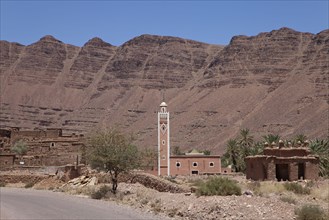 View of the minaret of the mosque in the Berber village