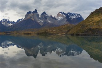 Reflection of the Cuernos del Paine in Lago Pehoe