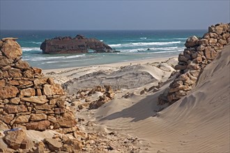 Wreck of the ship M/S Cabo Santa Maria on the beach in Praia de Atalanta on the island of Boa Vista