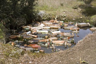 Mainly bottle dumped into landscape ditch